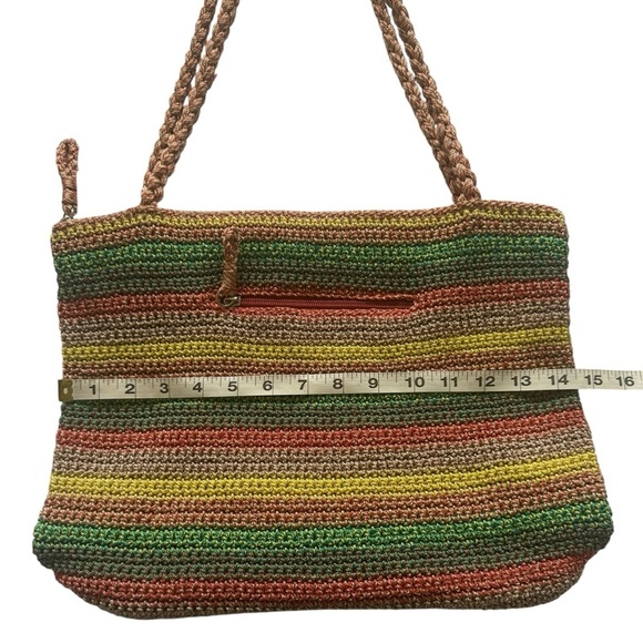 The Sak Belle Crochet Tote Striped Multicolor Boho Hippie Hobo Striped Knit Bag - Picture 4 of 13